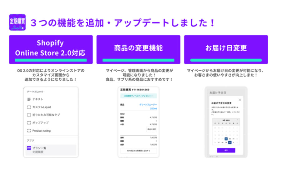 Shopify（ショッピファイ）アプリ「定期購買」に商品の変更、お届け日の変更機能が追加