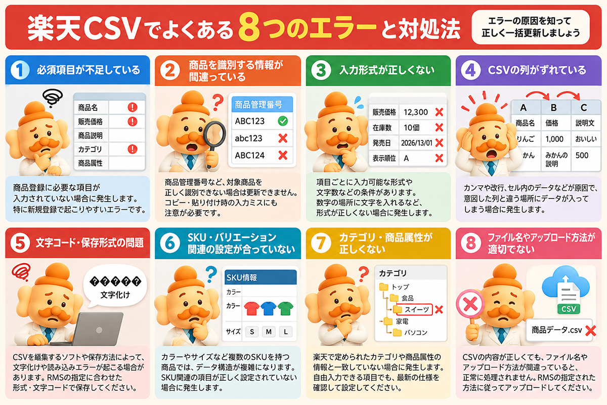 楽天CSVでよくあるエラーと確認ポイント