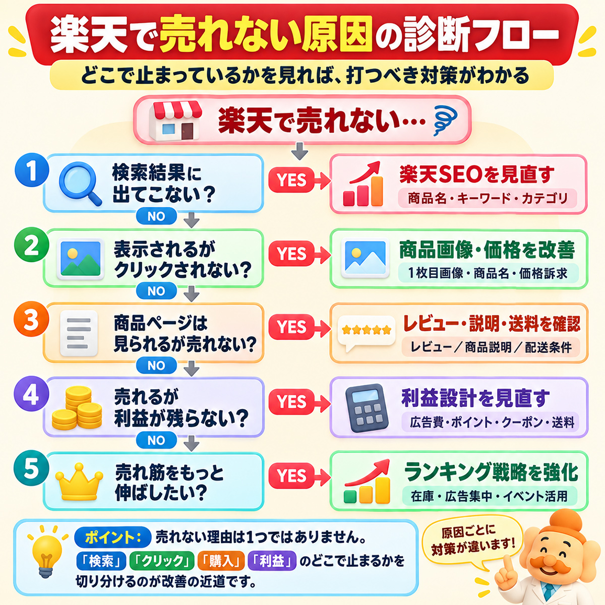 楽天で売れない原因の診断フロー