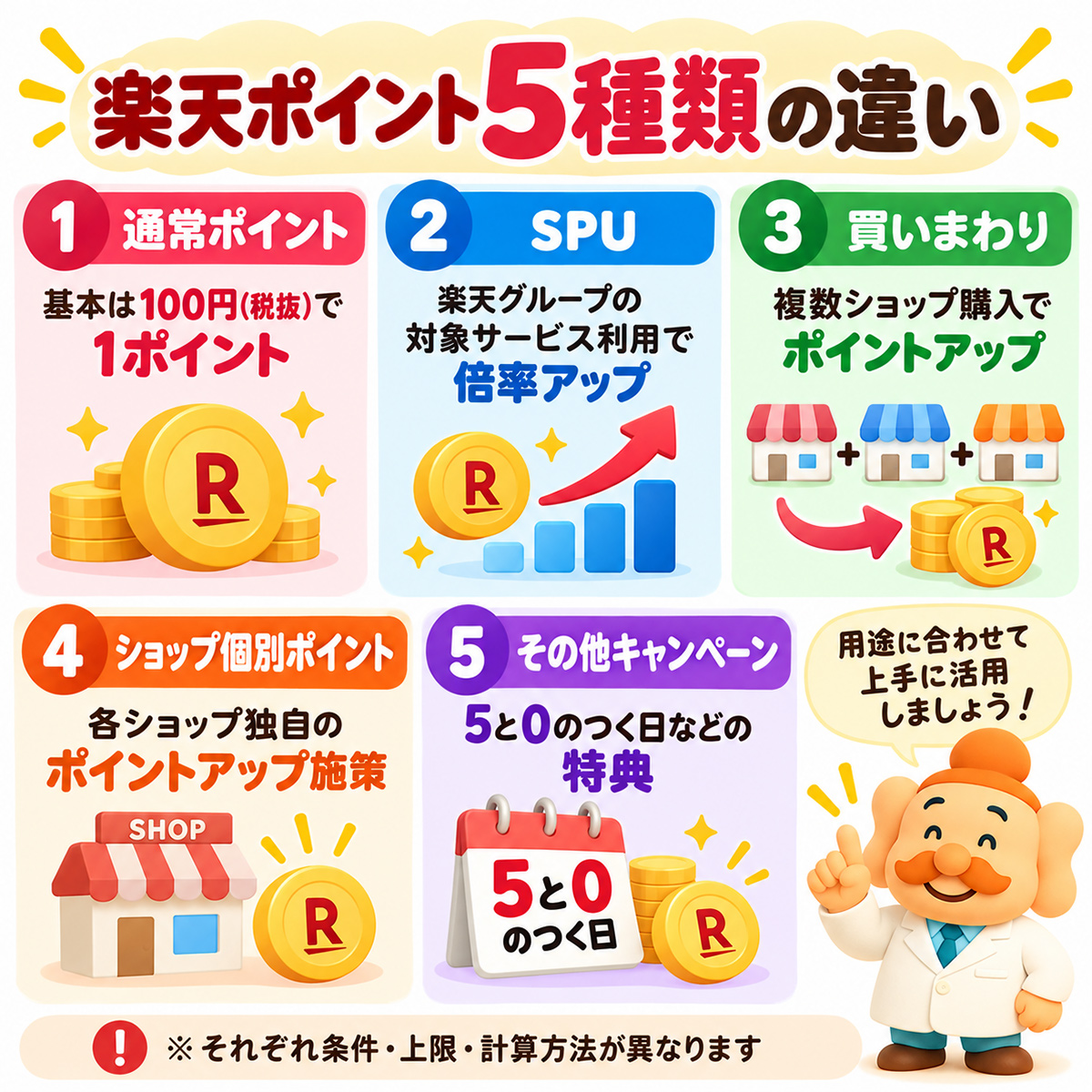 楽天市場のポイントは大きく5種類に分けて考える