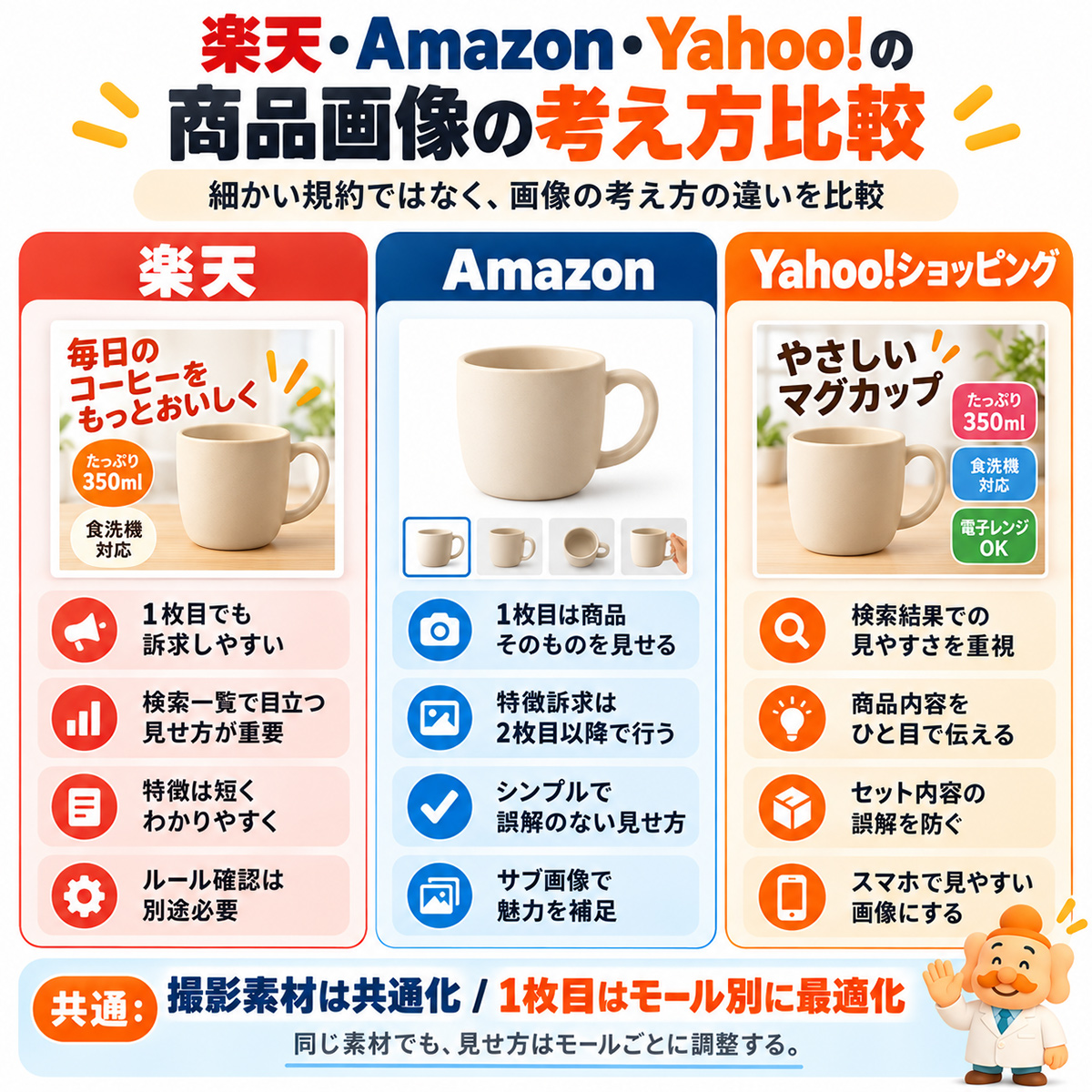 楽天・Amazon・Yahoo!の商品画像の考え方比較
