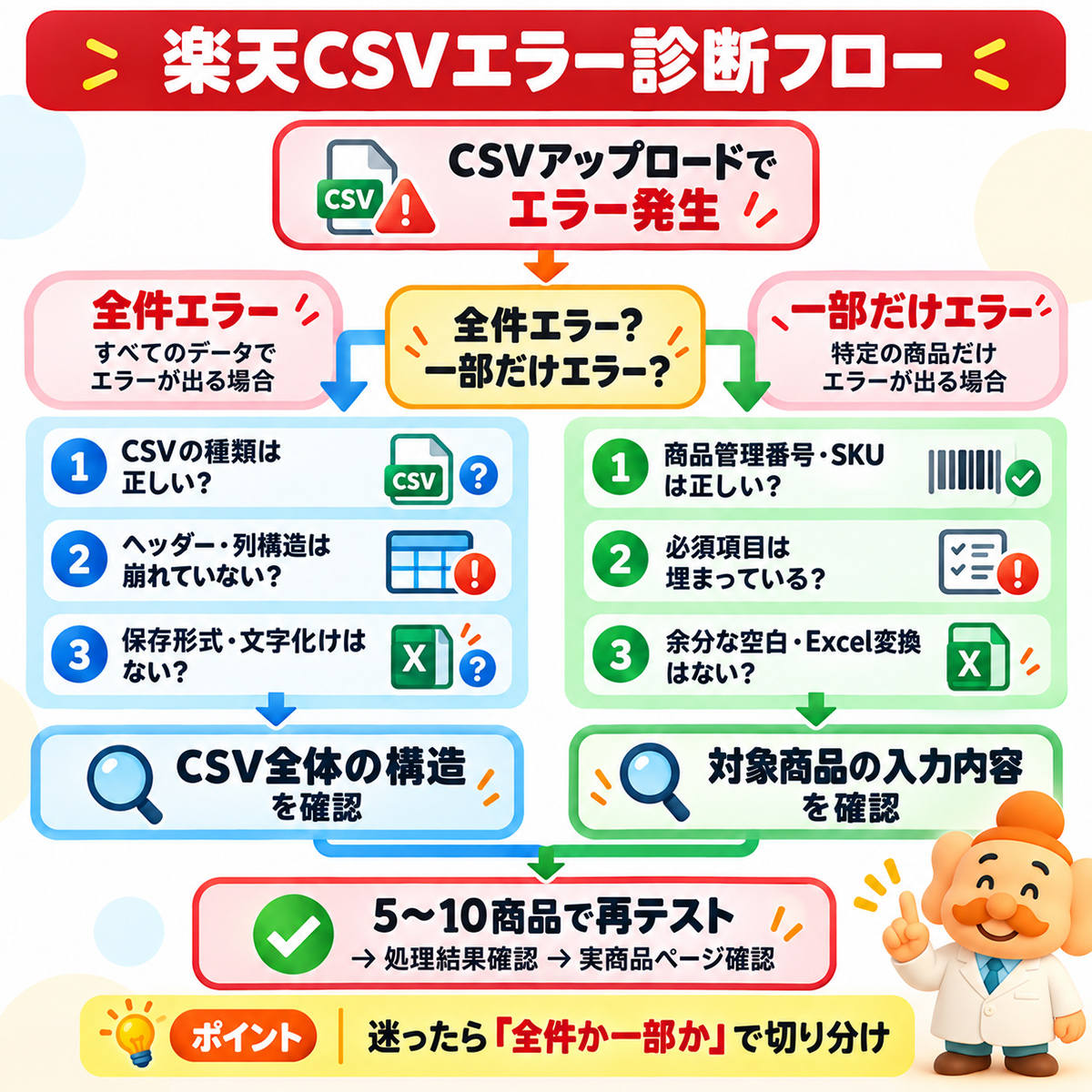 楽天CSVエラー診断フロー