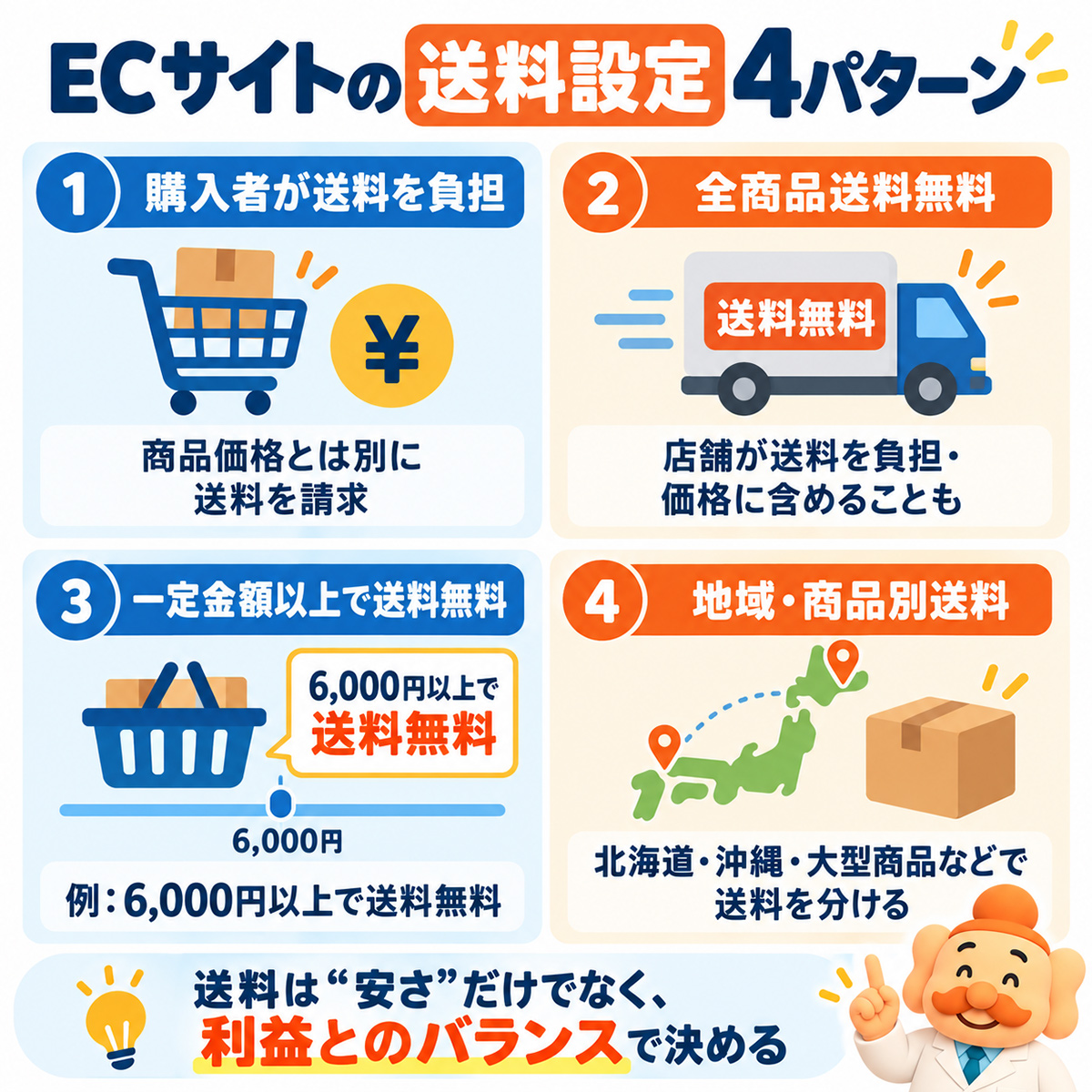 ECサイトの送料設定は主に4パターン