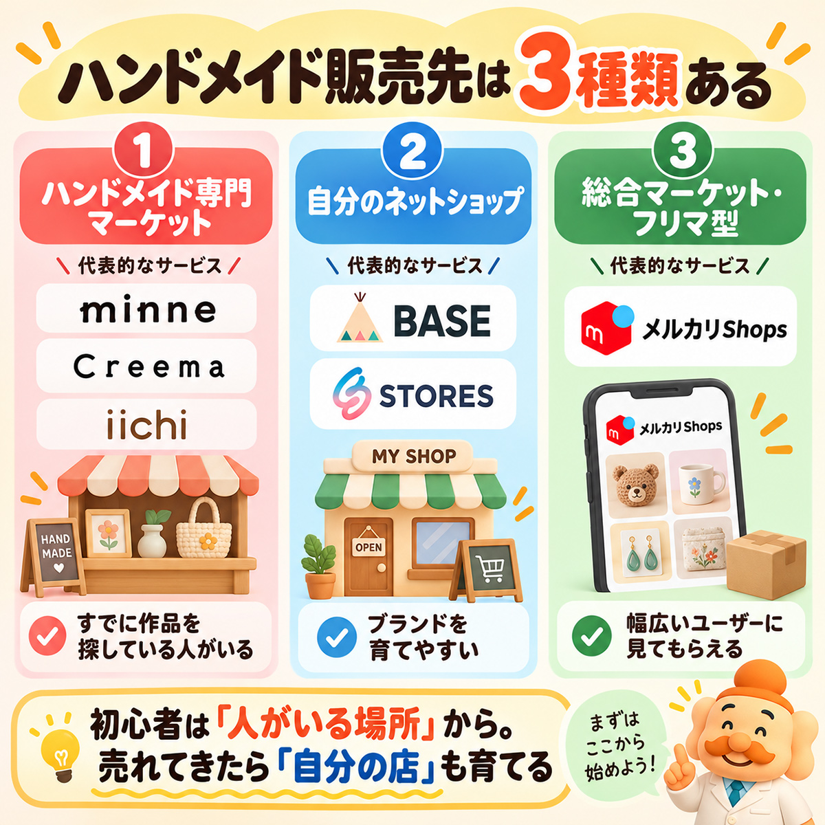 ハンドメイド商品の販売先は？