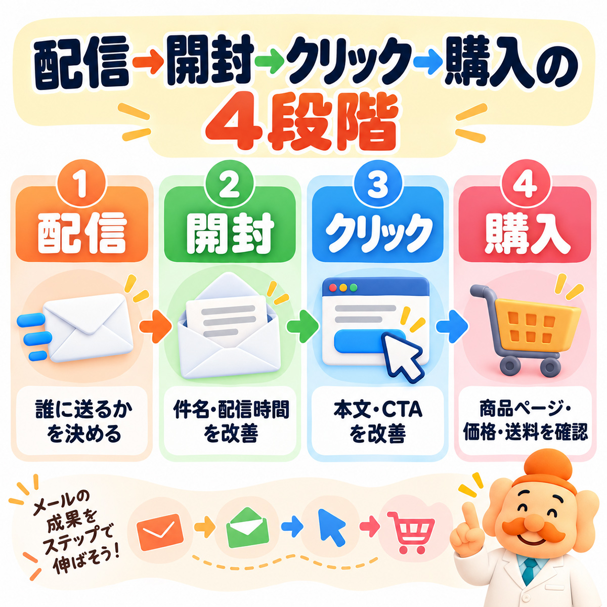 配信→開封→クリック→購入の4段階