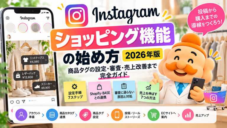 Instagramショッピング機能の始め方【2026年版】商品タグの設定・審査・売上改善