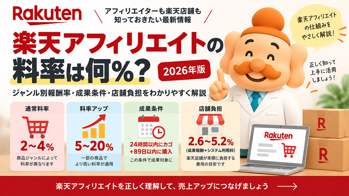 楽天アフィリエイトの料率は何％？ジャンル別報酬率・店舗負担を解説【2026年版】