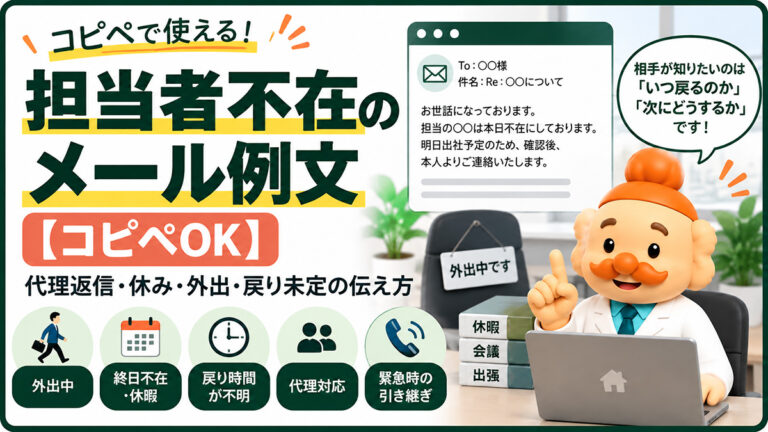 担当者不在のメール例文【コピペOK】代理返信・休み・外出・戻り未定の伝え方