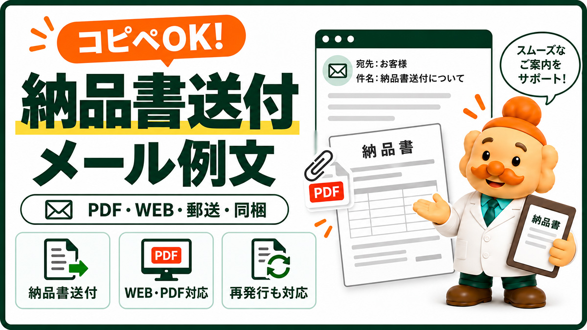 納品書送付メールの例文【コピペOK】PDF・WEB・郵送・同梱の案内