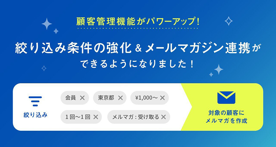 storesjpで顧客の絞り込み機能とメルマガ連携が可能に