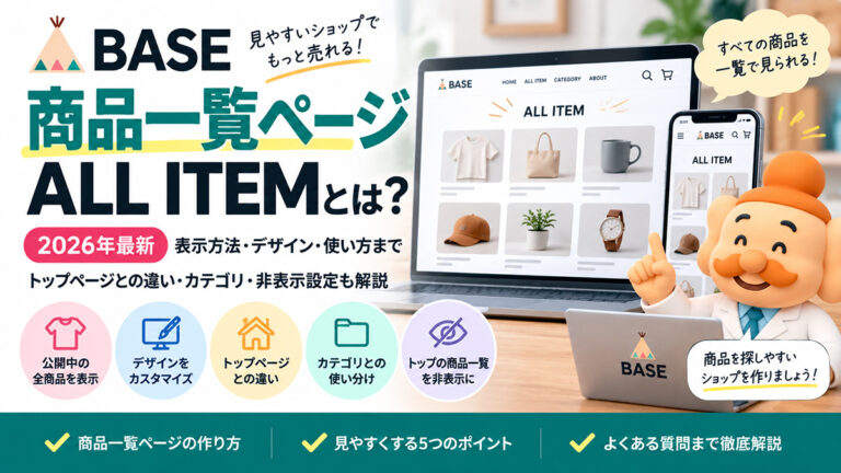 BASEの商品一覧ページ（ALL ITEM）とは？表示方法・デザイン・使い方を解説