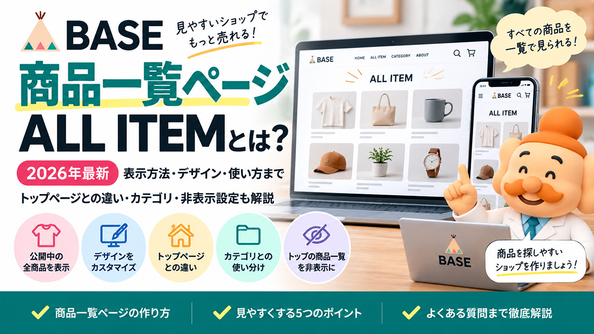 BASEの商品一覧ページ（ALL ITEM）とは？表示方法・デザイン・使い方を解説