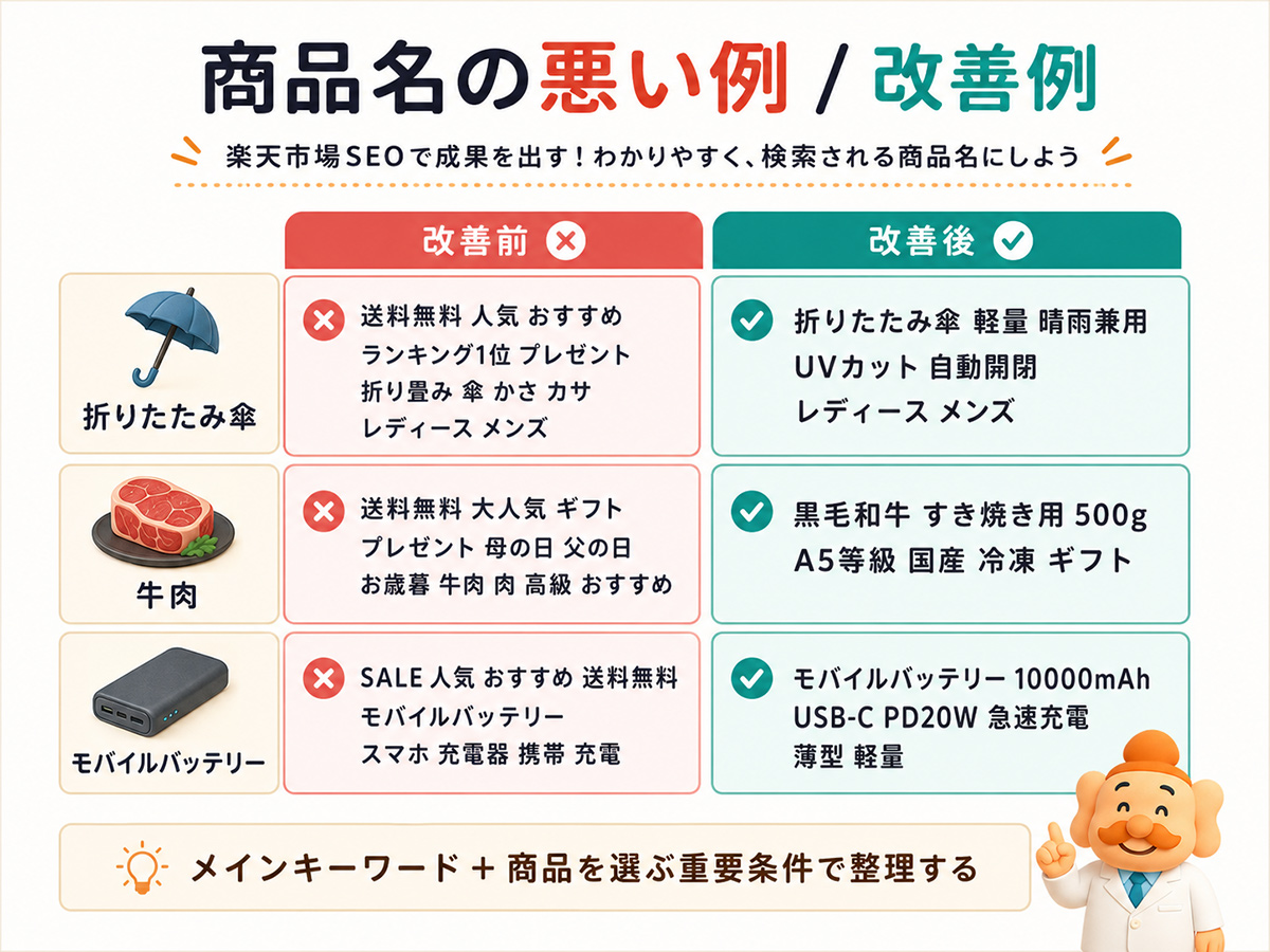 楽天SEOの商品名｜悪い例と改善例