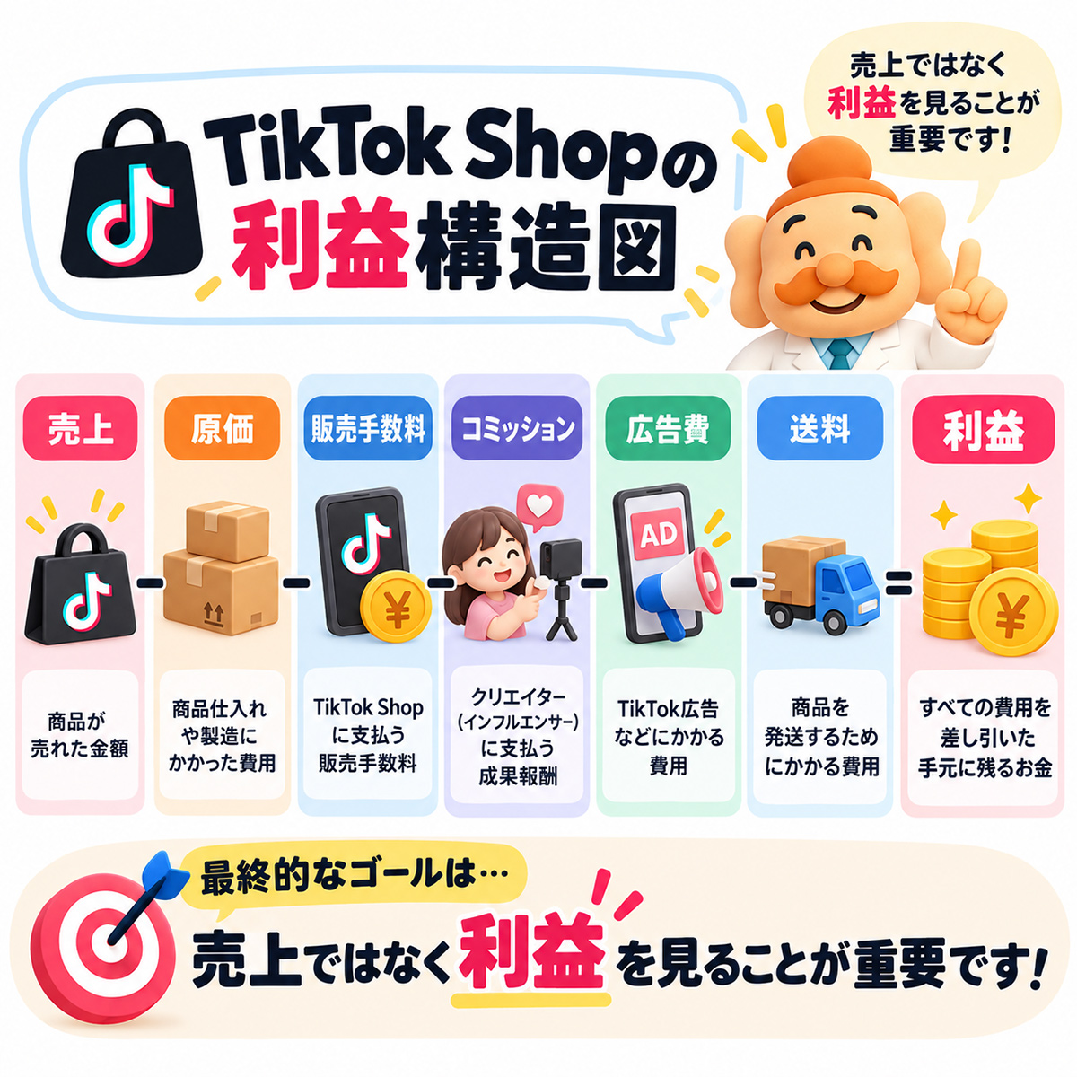 TikTok Shopの売上から原価・手数料・コミッション・広告費・送料などを確認する利益構造