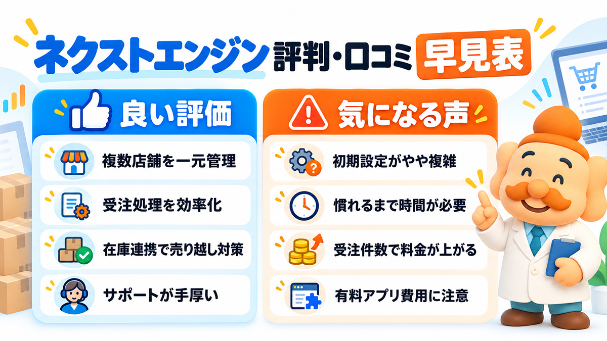 ネクストエンジン評判比較早見表