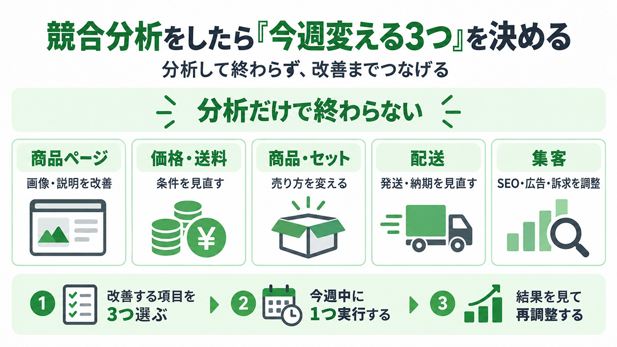 EC競合分析後に自社で改善する3つの施策を決めるチェックリスト