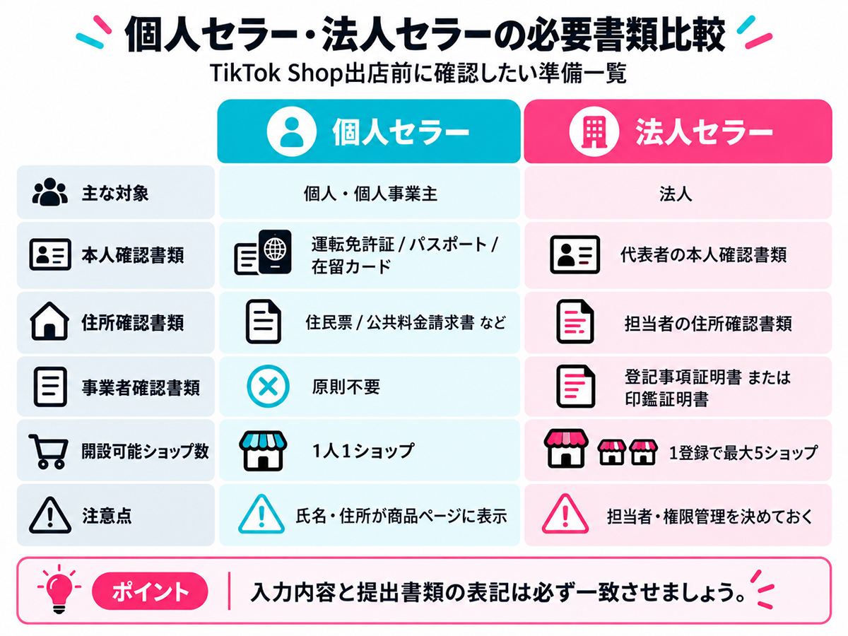個人セラー・法人セラーの必要書類比較