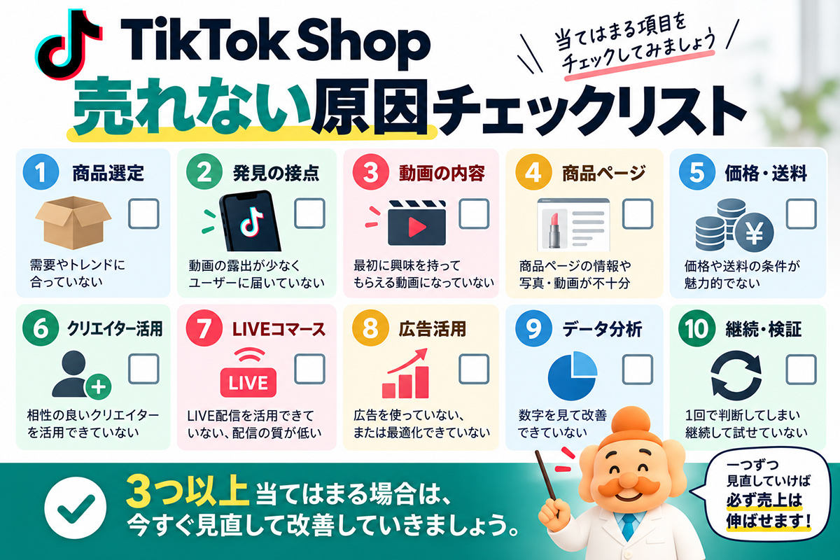 TikTok Shopで売れないときに見直したい10項目