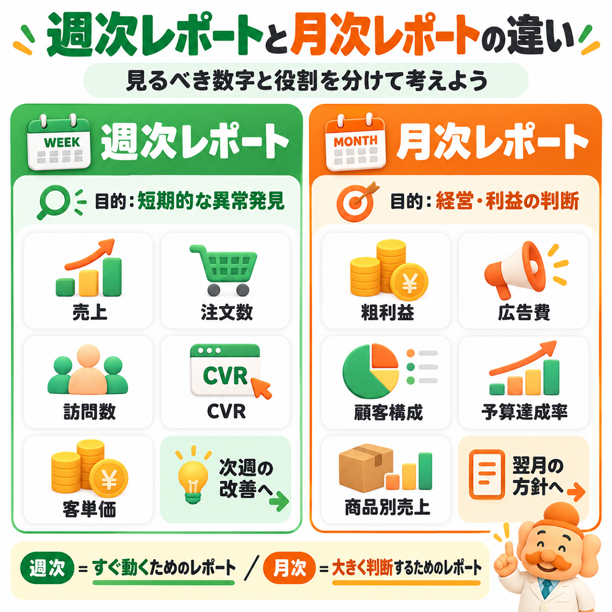 ECサイトの週次・月次売上レポートの違い