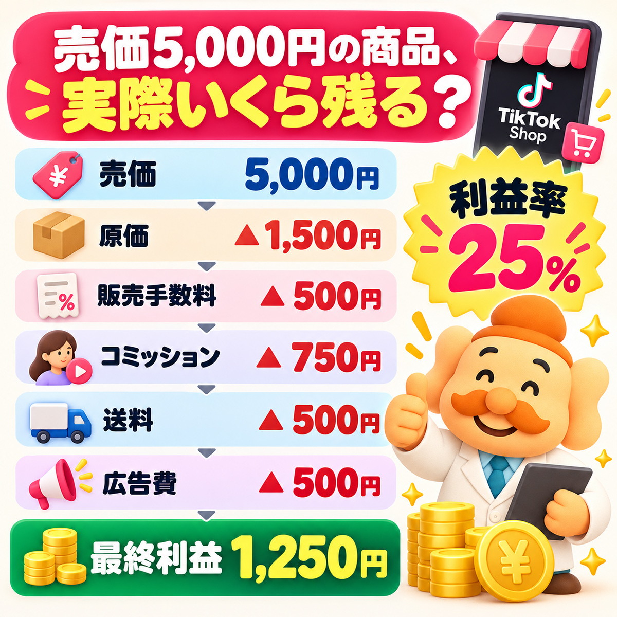 売価5,000円の商品、実際いくら残る？