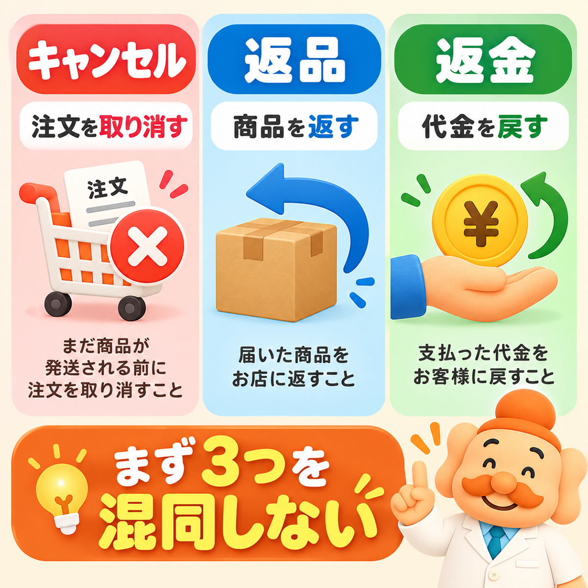 TikTok Shopのキャンセルは注文を取り消す、返品は商品を返す、返金は代金を戻す違い