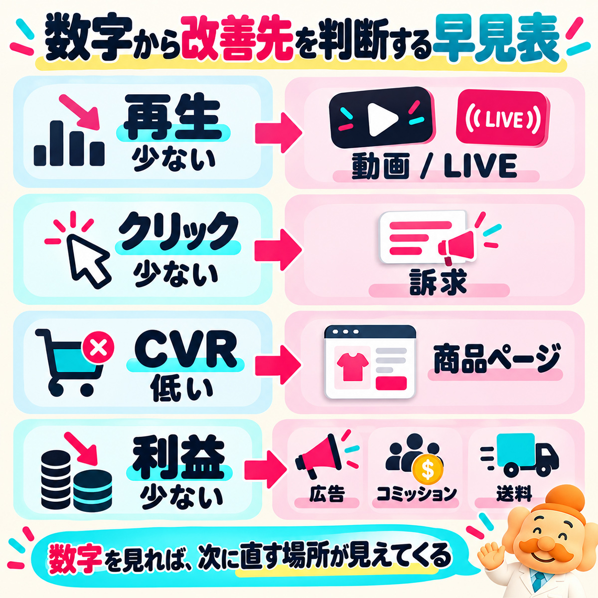 数字から改善先を判断する早見表